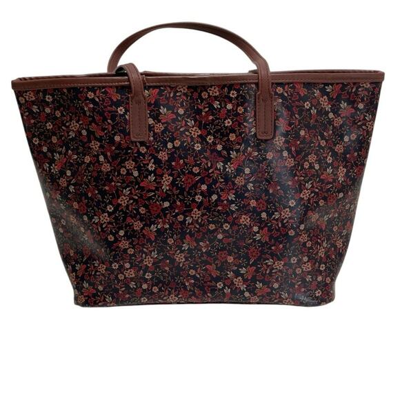 Land's End Cluster Floral Flower Purse Shoulder Strap Satchel Vinyl Travel Boho - Picture 1 of 13